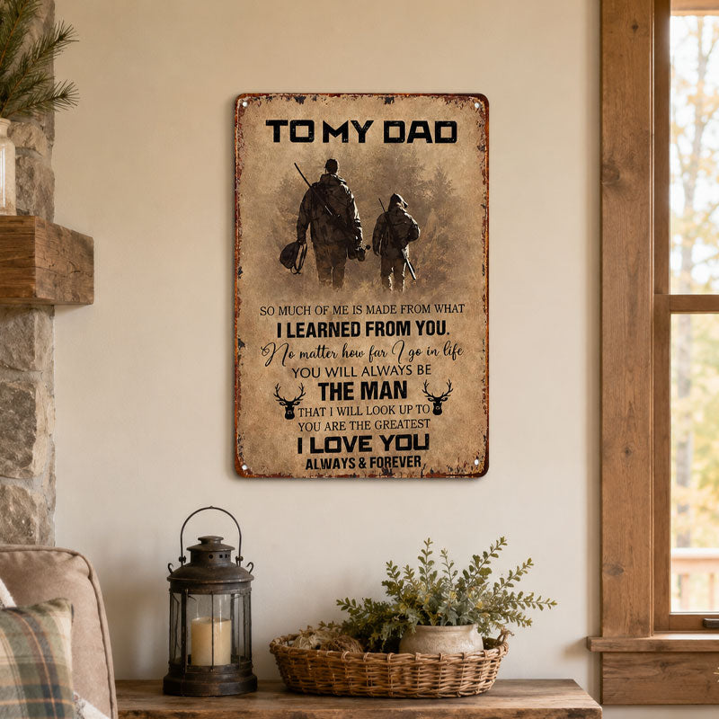 To My Dad Sign, Vintage Room Decor Wall Art, Father Son Hunter Theme Father's Day Gift, for Farmhouse Living Room