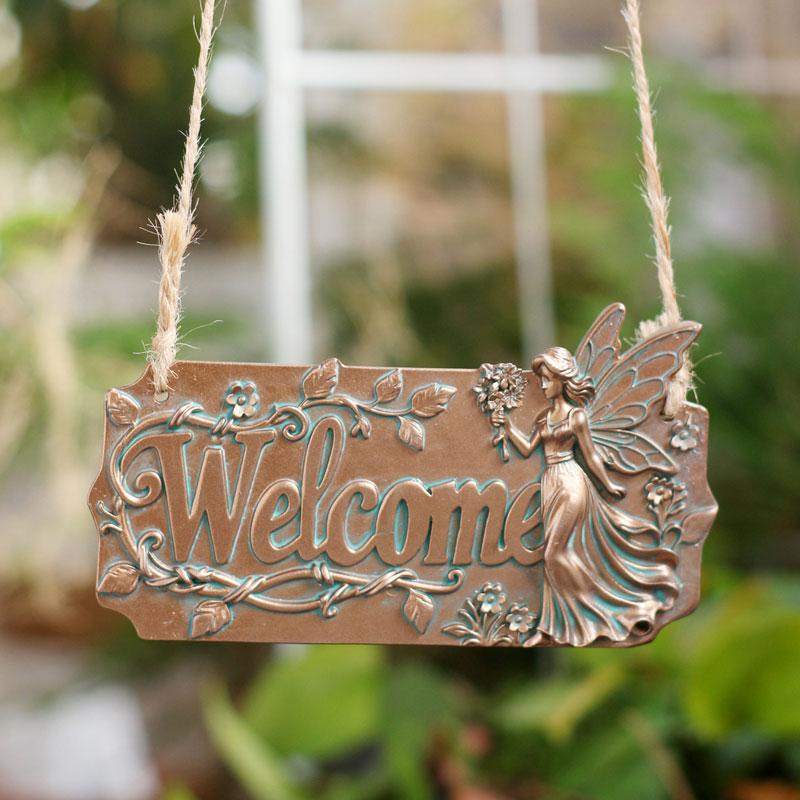 Copper Fairy Garden Welcome Yard Sign – Decorative Courtyard & Garden Plaque