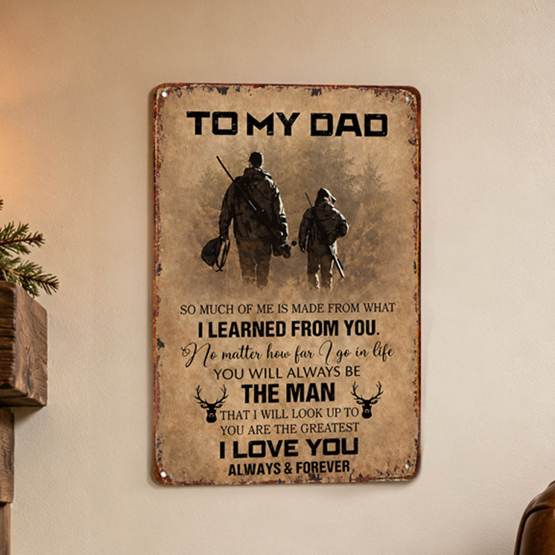To My Dad Sign, Vintage Room Decor Wall Art, Father Son Hunter Theme Father's Day Gift, for Farmhouse Living Room