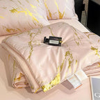 ❄️ Luxurious Gold-Patterned, Hot-Stamped, Pre-Washed Silk Summer Duvet Set (4-Piece)