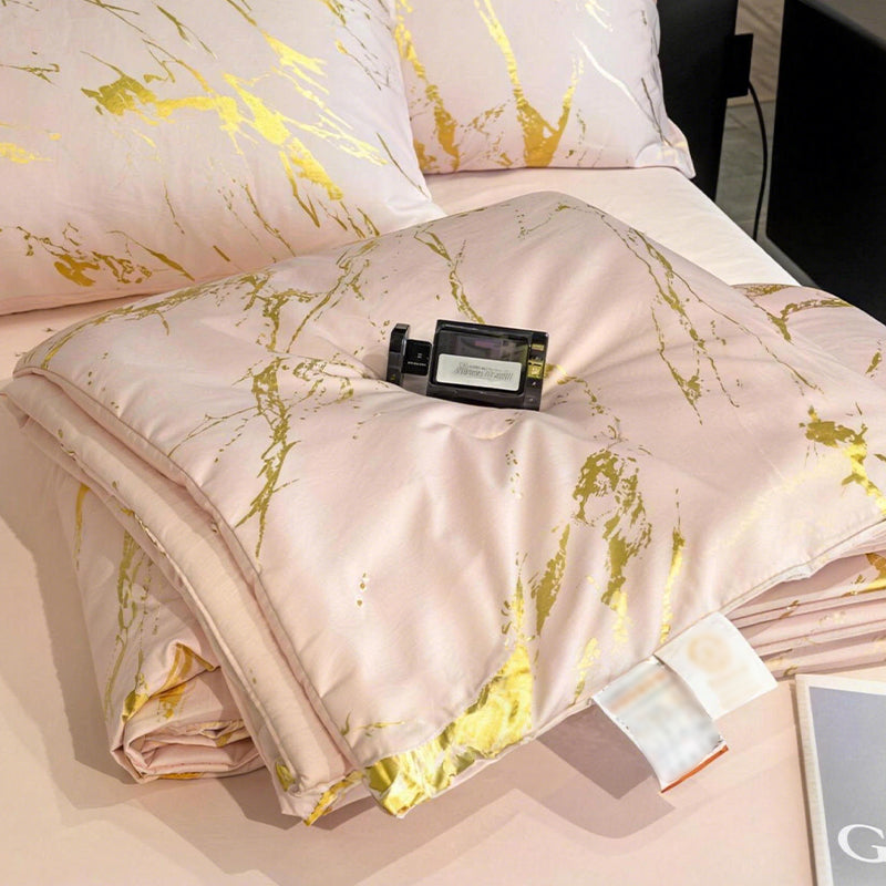 ❄️ Luxurious Gold-Patterned, Hot-Stamped, Pre-Washed Silk Summer Duvet Set (4-Piece)