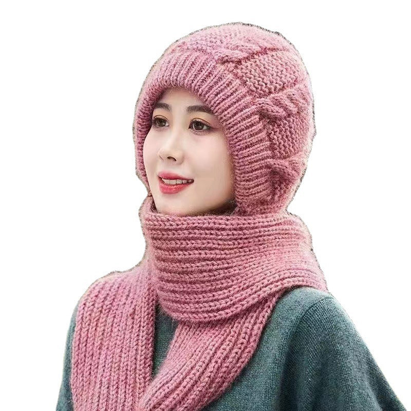 Damen Verdickter Warmer Einteiliger Hutschal/Women's thickened warm one-piece hooded scarf