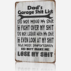 Dad's Garage Shit List Tin Sign - Funny Man Cave Decor & Gift