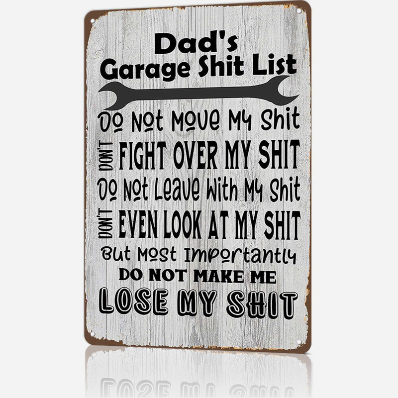 Dad's Garage Shit List Tin Sign - Funny Man Cave Decor & Gift