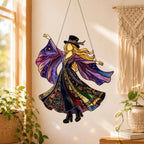 💃 70s Rock Witch🤘 Handmade Stained Glass Spinning Suncatcher