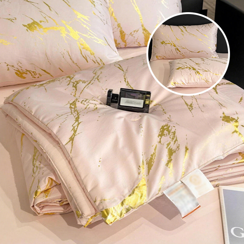 ❄️ Luxurious Gold-Patterned, Hot-Stamped, Pre-Washed Silk Summer Duvet Set (4-Piece)