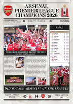Arsenal Premier League Champions 2026 - Newspaper Style Poster⚽
