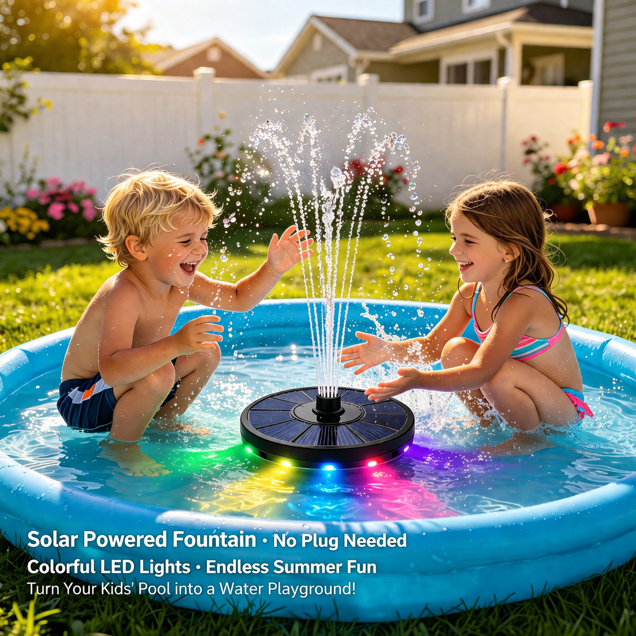 Solar-powered circular floating colored light fountain🌊