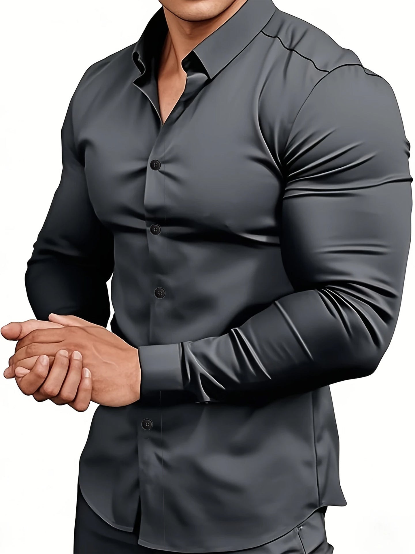 Herenoverhemden Met Lange Mouwen, Reverskraag En Knoopsluiting, Verkrijgbaar In Effen Kleuren