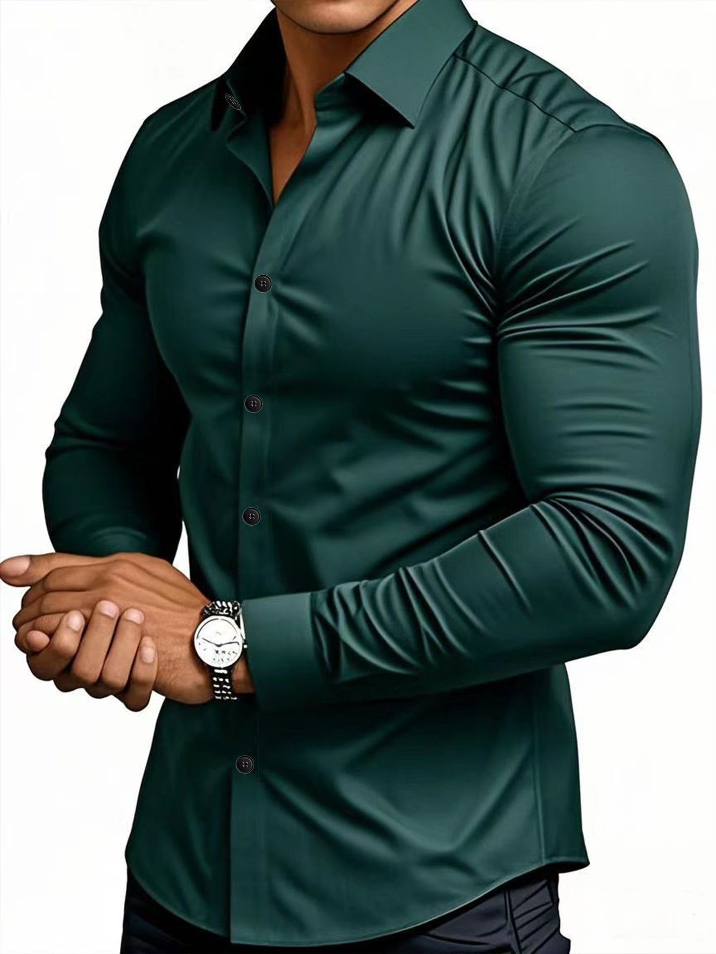 Herenoverhemden Met Lange Mouwen, Reverskraag En Knoopsluiting, Verkrijgbaar In Effen Kleuren