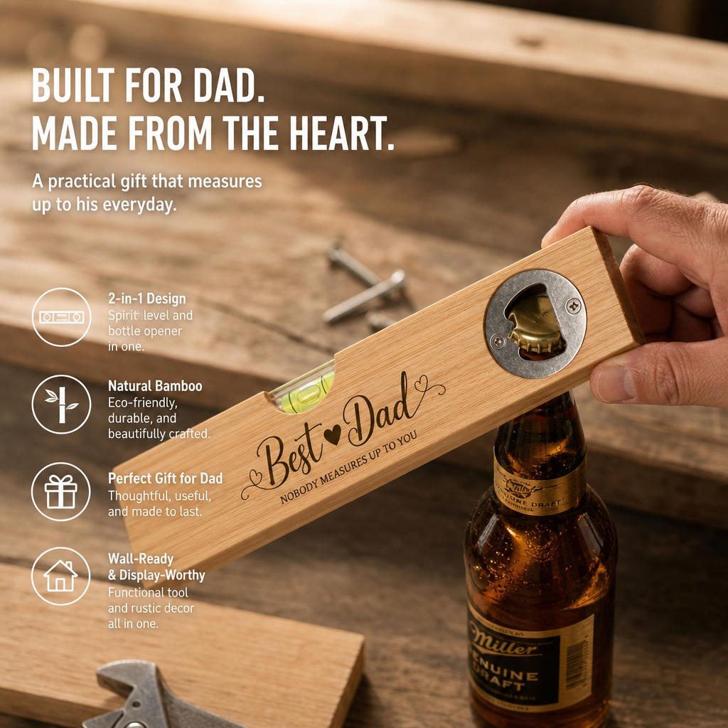 Wooden Level Bottle Opener – Gift for Dad🎁🧔
