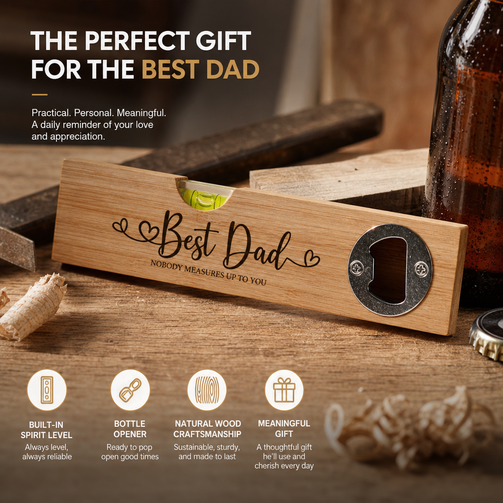 Wooden Level Bottle Opener – Gift for Dad🎁🧔