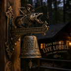 🎣 Skeleton Fisherman & Bigfoot Funny Wall Bell – Rustic Sasquatch Doorbell Decor