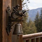 🎣 Skeleton Fisherman & Bigfoot Funny Wall Bell – Rustic Sasquatch Doorbell Decor
