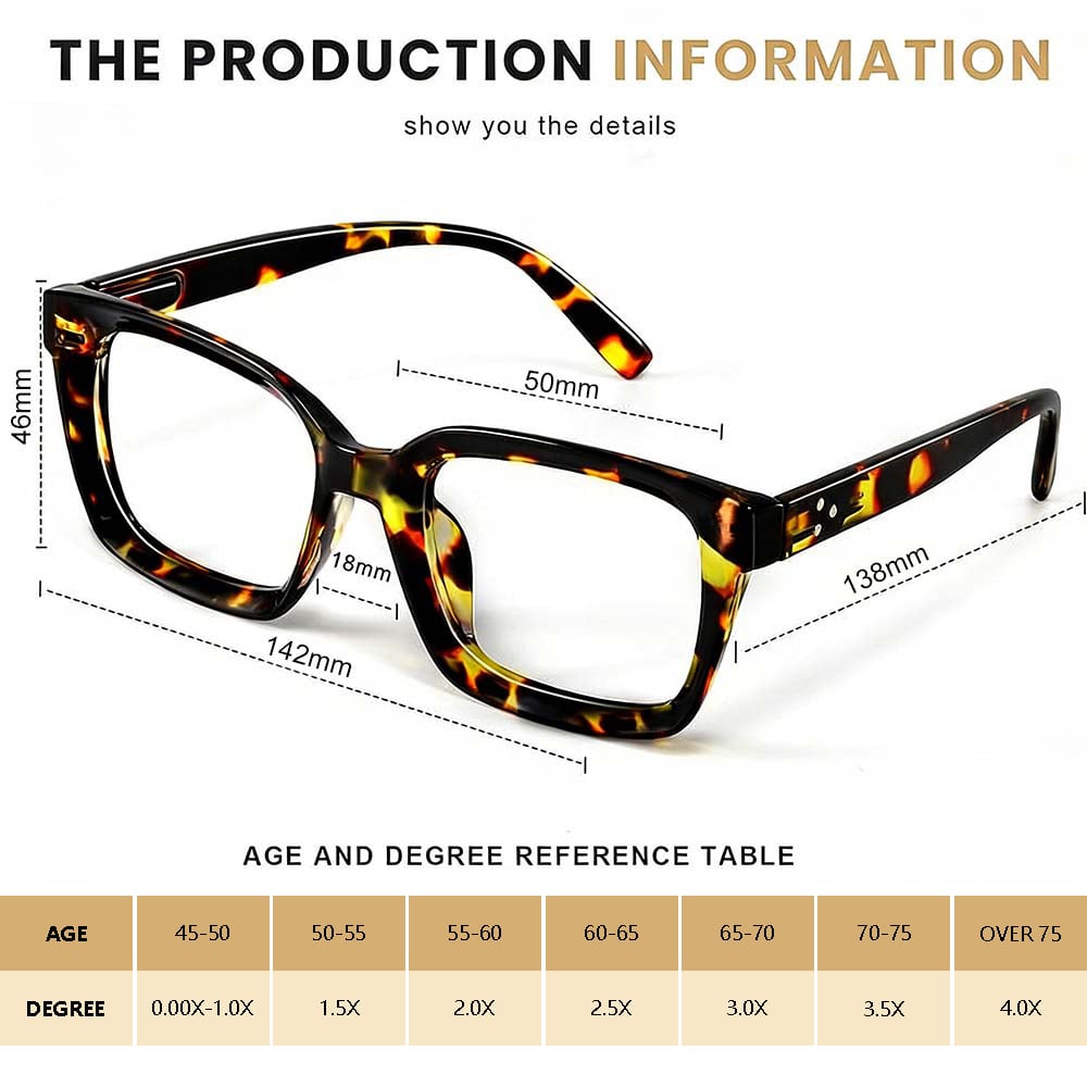 👓3-pack schildpadbrillen – Blauwlichtwerende oversized vierkante leesbrillen