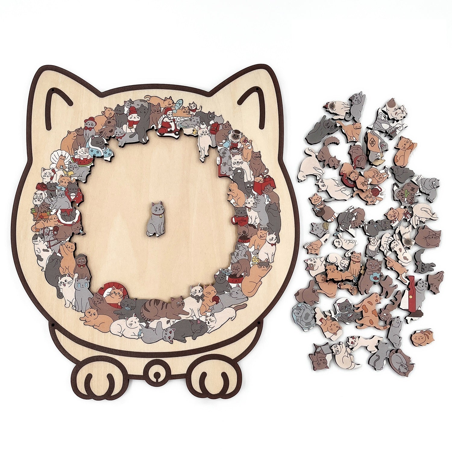 🐱135-delige houten puzzel in de vorm van een kat in Morandi-kleuren