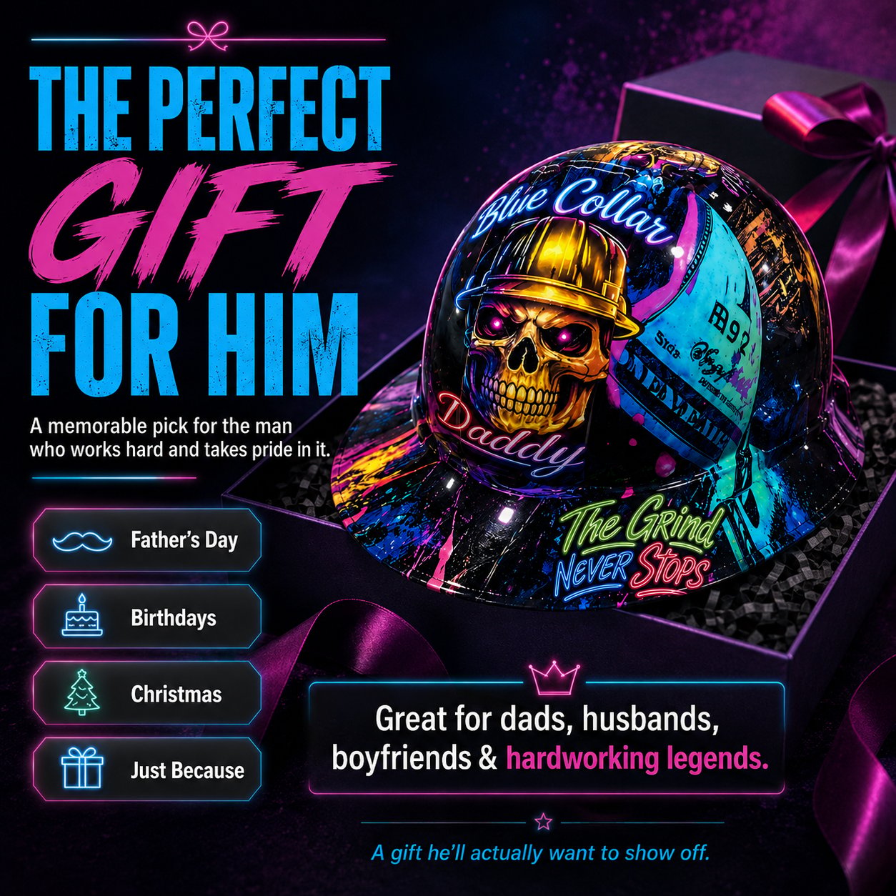 🎁Father’s Day 49% OFF - 👷‍♂️🔥 Blue Collar Daddy Hydro-Dipped Hard Hat
