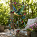 🐦🎐Elegant Handcrafted Wrought Iron Crystal Hummingbird Wind Chime