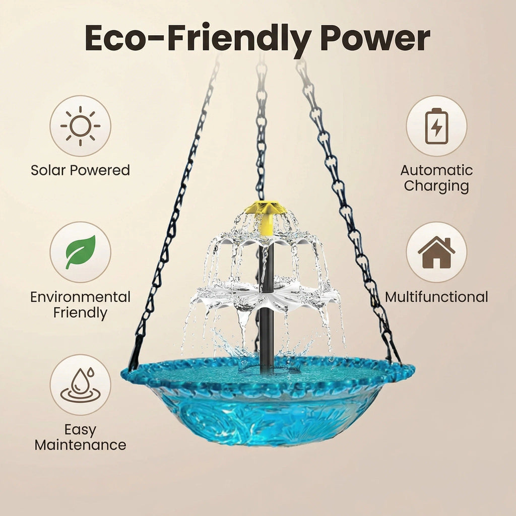 ⏰Tijdelijk 54% korting🦜Solar Cascade Hanging Birdbath Fountain