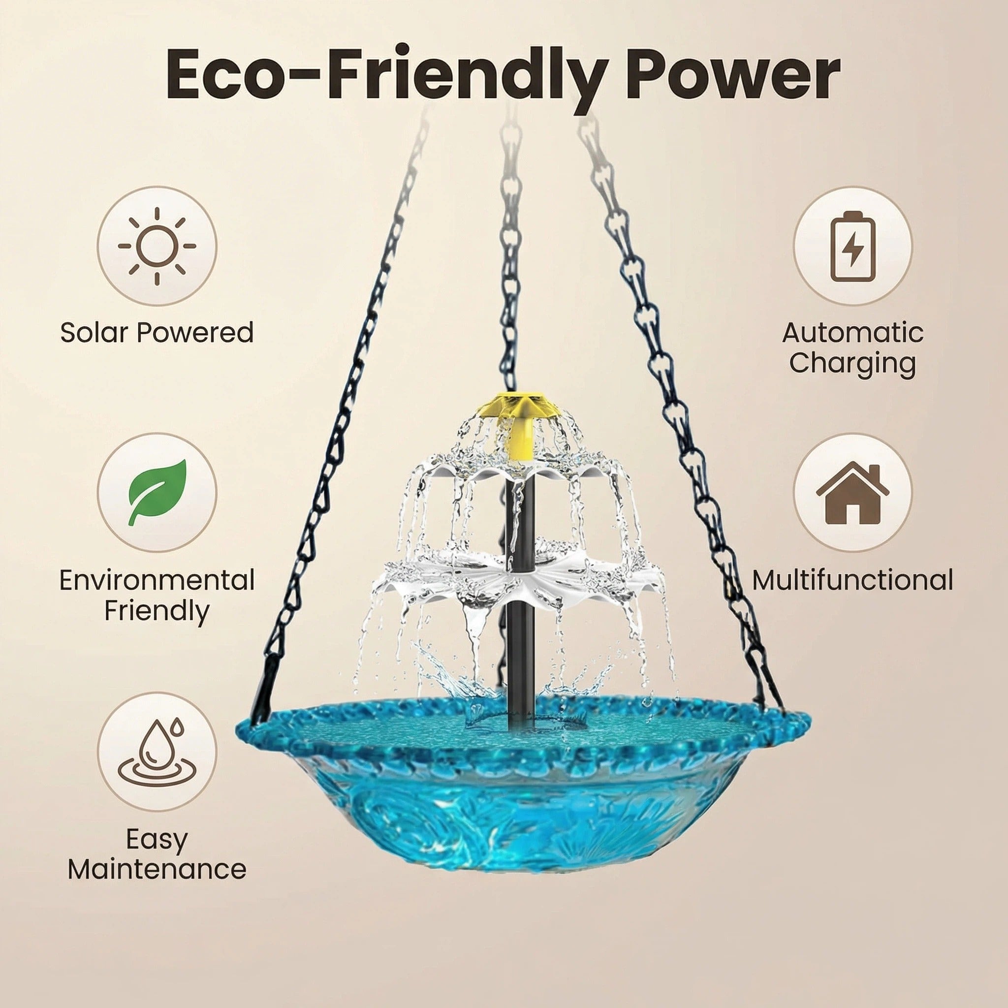 ⏰Tijdelijk 54% korting🦜Solar Cascade Hanging Birdbath Fountain