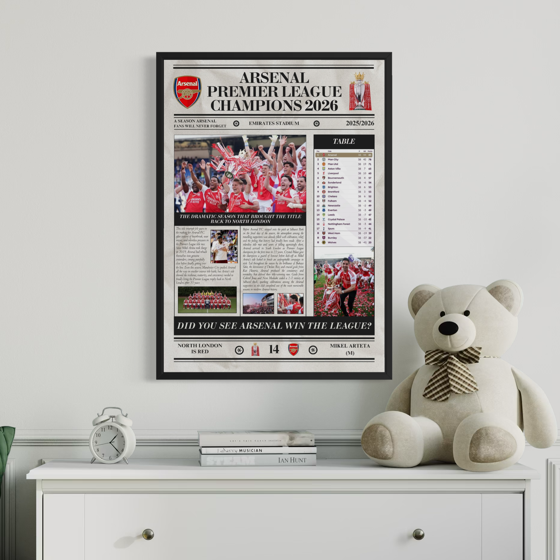 Arsenal Premier League Champions 2026 - Newspaper Style Poster⚽