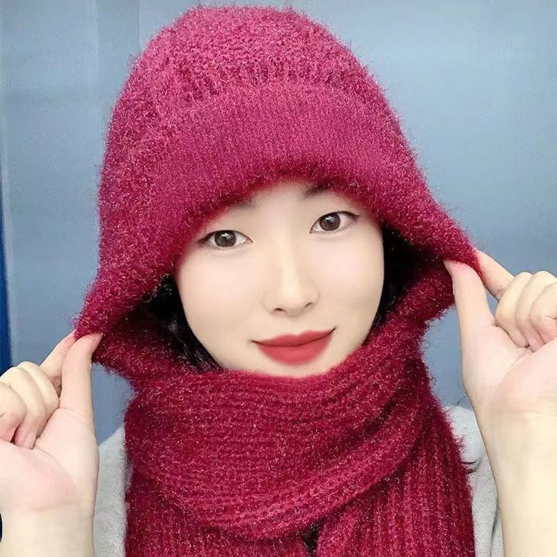 Damen Verdickter Warmer Einteiliger Hutschal/Women's thickened warm one-piece hooded scarf