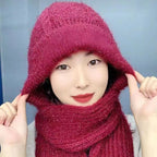 Damen Verdickter Warmer Einteiliger Hutschal/Women's thickened warm one-piece hooded scarf
