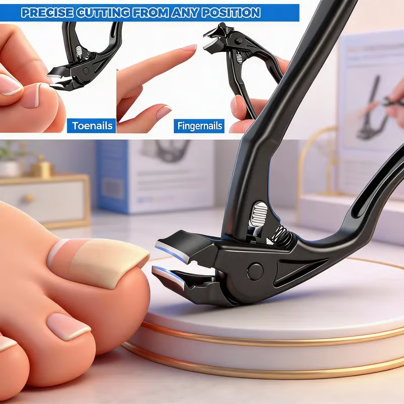 Roestvrijstalen nagelknipper met spatbescherming – Grote opening voor ingegroeide nagels en voetverzorging ✂️👣