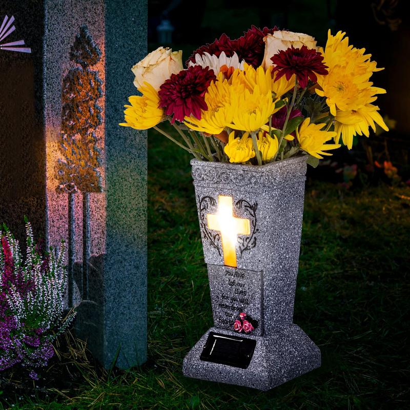 💐Solar-powered cross-shaped tombstone vase (Those we love should be remembered forever).✨
