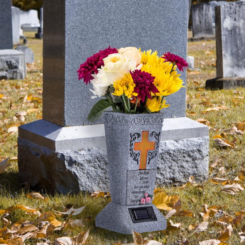 💐Solar-powered cross-shaped tombstone vase (Those we love should be remembered forever).✨