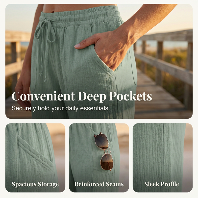 Women's plain-coloured pleated cotton and linen short