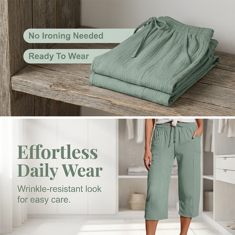 Women's plain-coloured pleated cotton and linen short