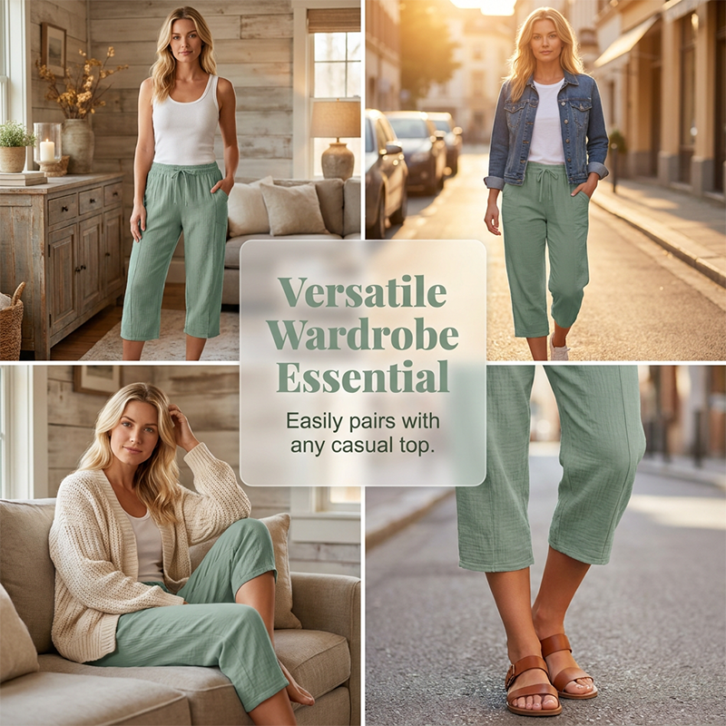 Women's plain-coloured pleated cotton and linen short