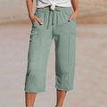 Women's plain-coloured pleated cotton and linen short