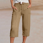 Women's plain-coloured pleated cotton and linen short